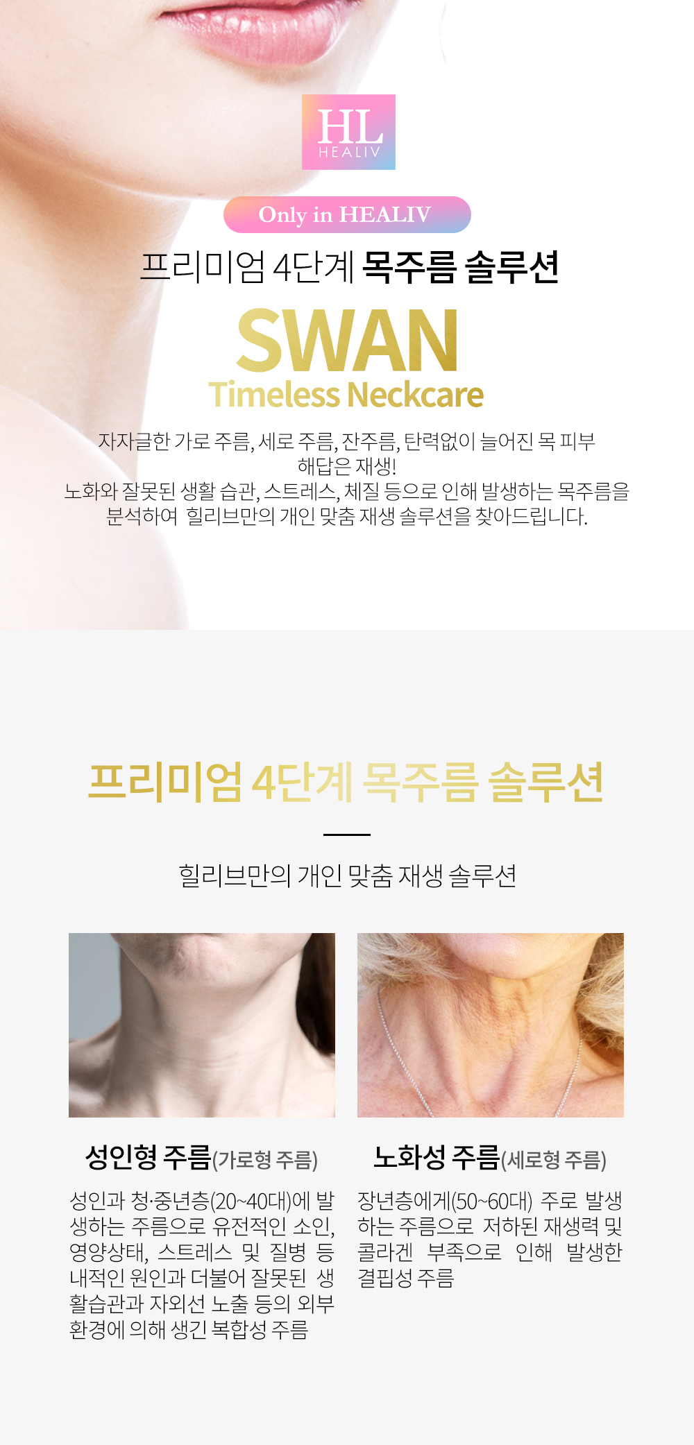 프리미엄 4단계 목주름 솔루션. SWAN : Timeless Neckcase. 힐리브의원