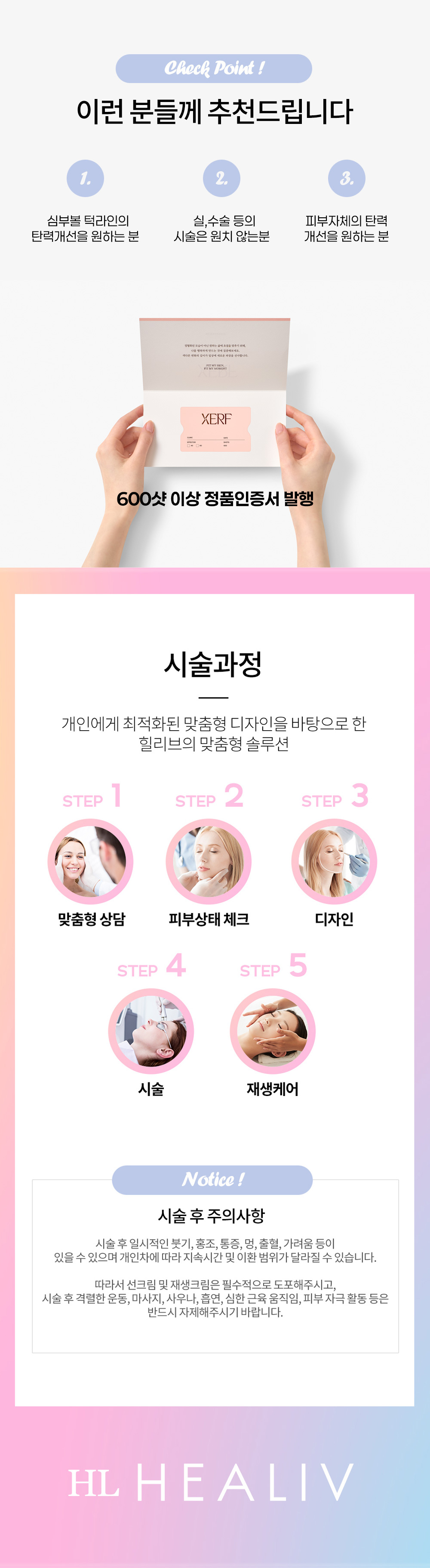 세르프 시술과정. 상담-피부측정-시술-모델링팩-마무리